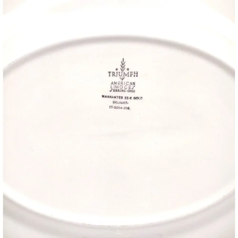 Vintage American Limoges Delight Oval Dinner Platter 22K Gold On Rim - 13.5x10